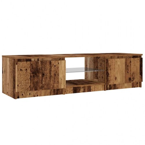 Tv-bord med LED-lys 140×40×36 cm - konstrueret træ, antikt egetræ
