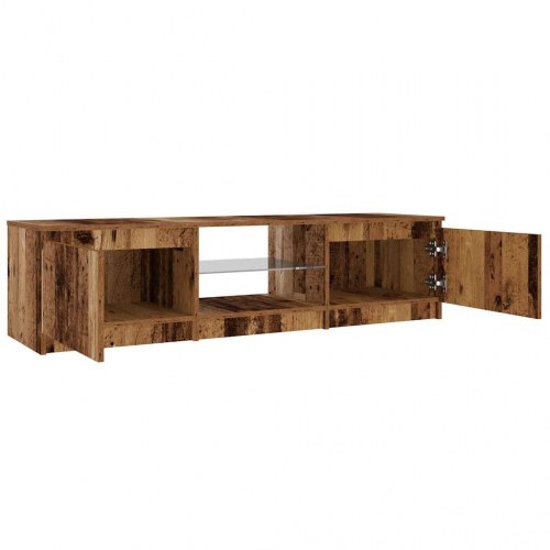Tv-bord med LED-lys 140×40×36 cm - konstrueret træ, antikt egetræ