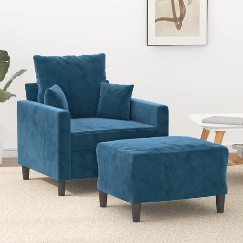 Lænestol med fodskammel 60 cm velour blå