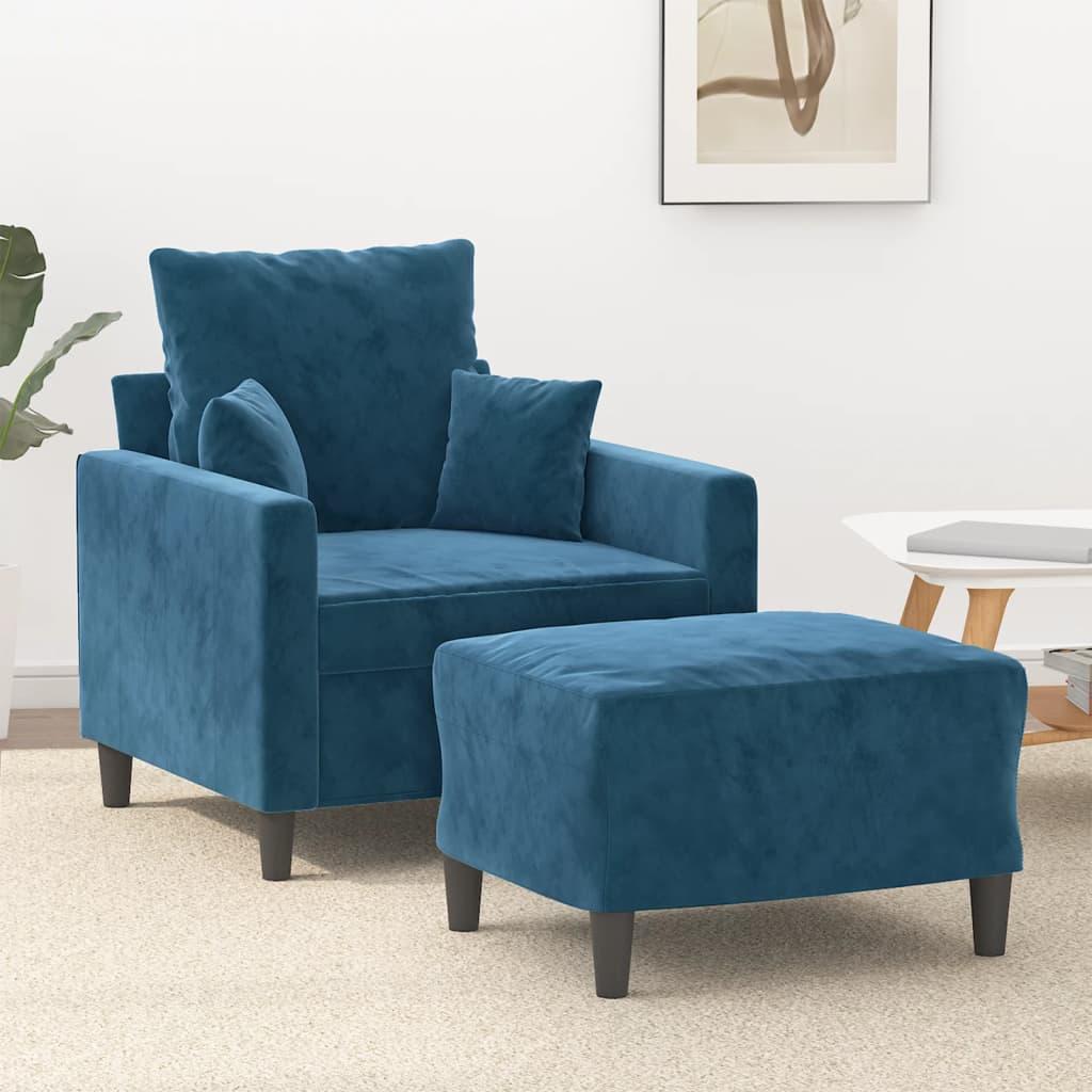 Lænestol med fodskammel 60 cm velour blå