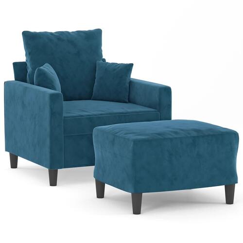 Lænestol med fodskammel 60 cm velour blå