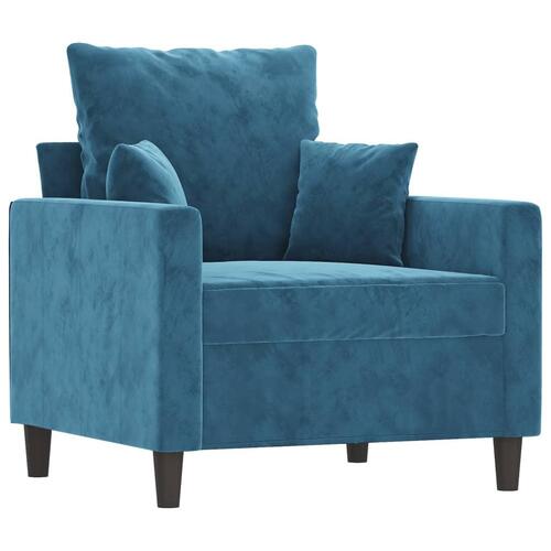 Lænestol med fodskammel 60 cm velour blå