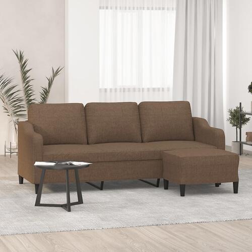 3-personers sofa med fodskammel 180 cm stof Brun