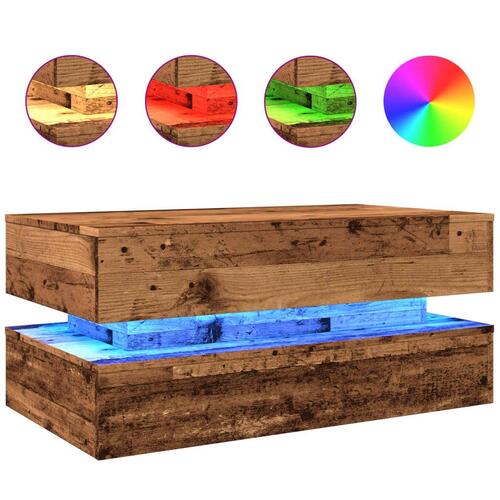 Sofabord med LED-lys 90x50x40 cm gammelt trælook