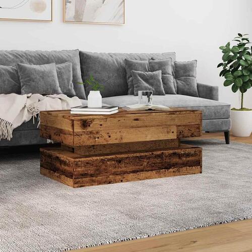Sofabord med LED-lys 90x50x40 cm gammelt trælook