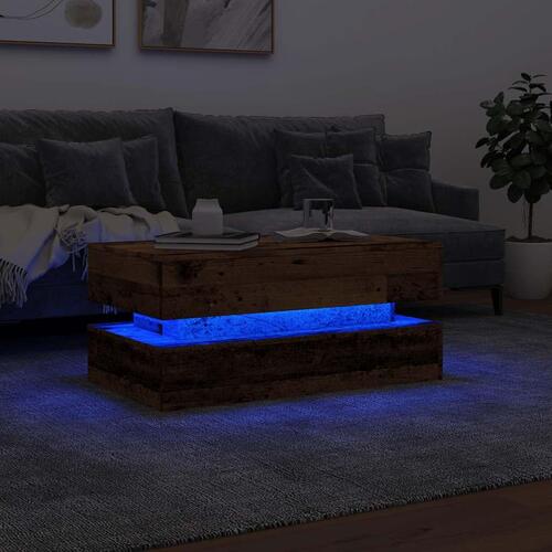 Sofabord med LED-lys 90x50x40 cm gammelt trælook