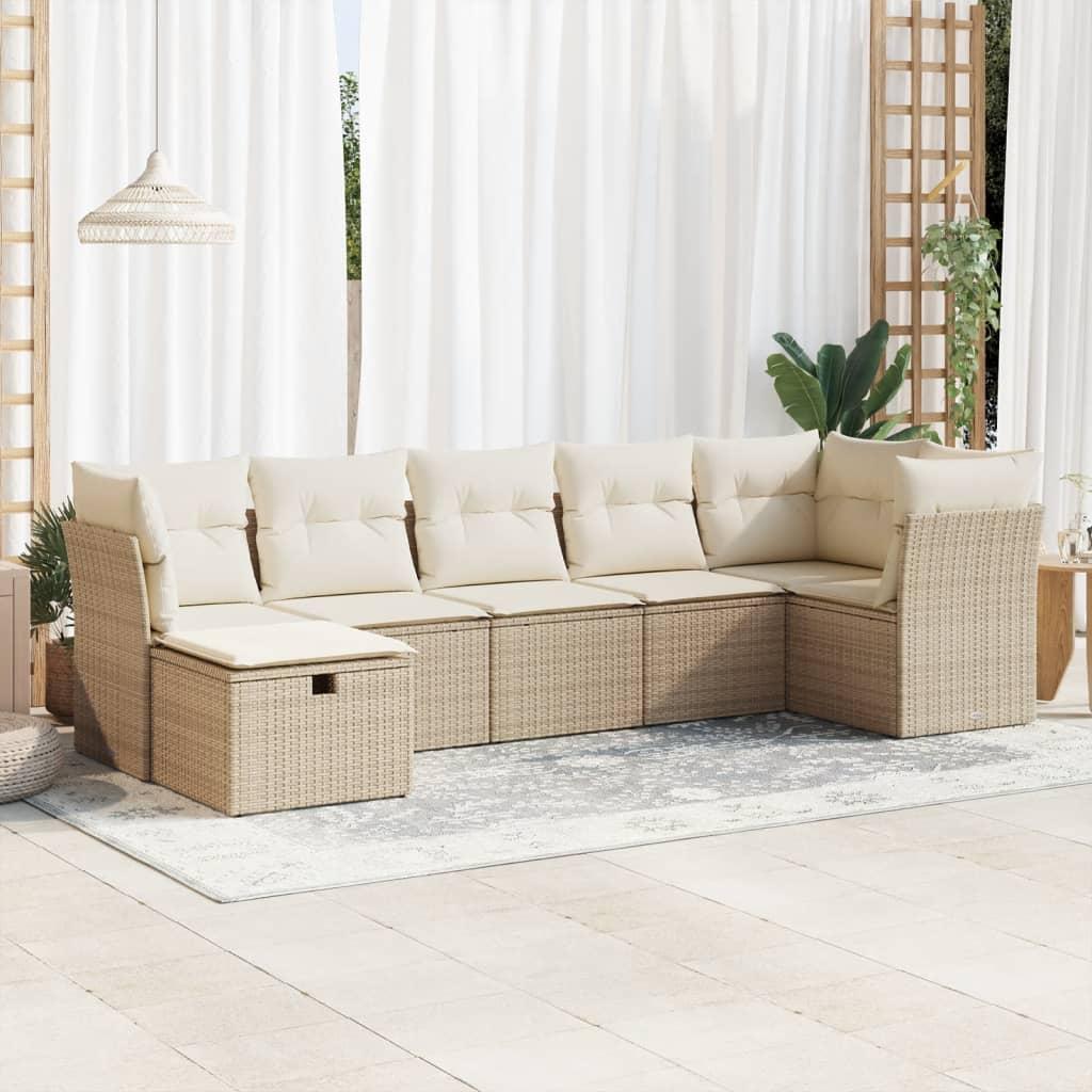 Sofasæt til haven 7 dele med hynder polyrattan beige