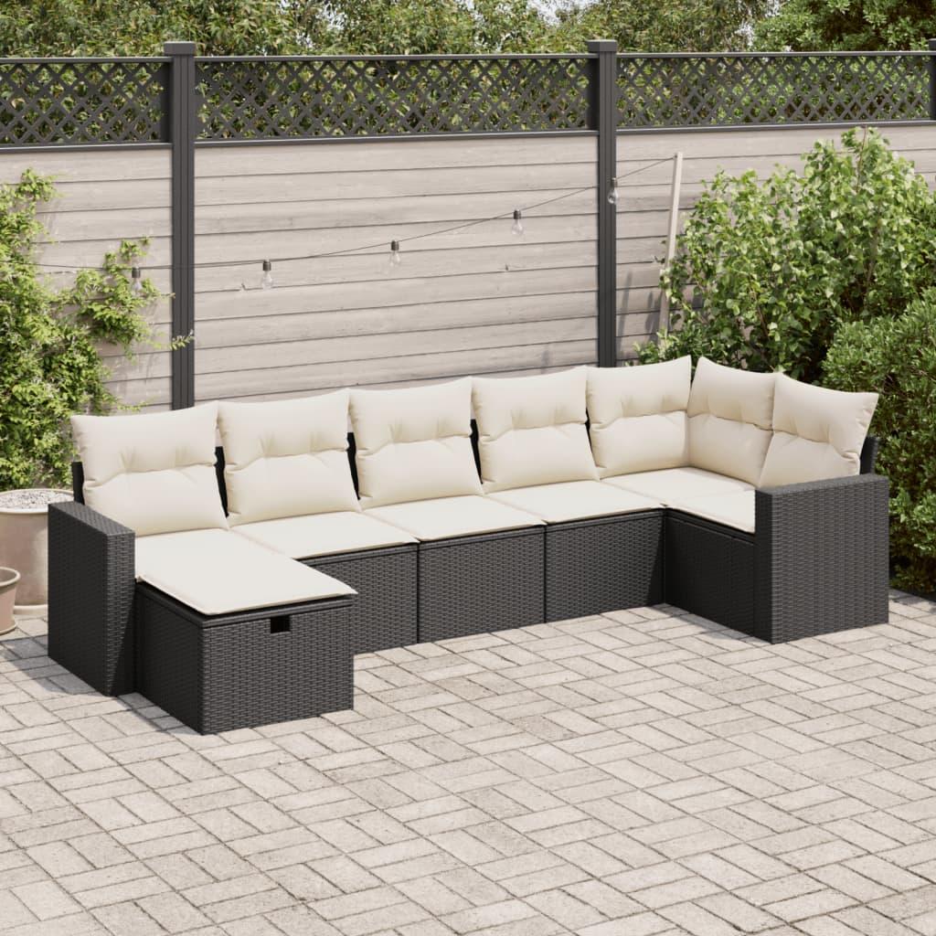 Sofasæt til haven 7 dele med hynder polyrattan sort