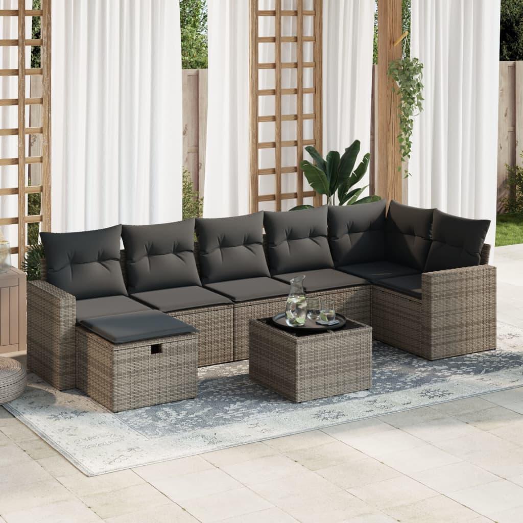 Sofasæt til haven 8 dele med hynder polyrattan grå