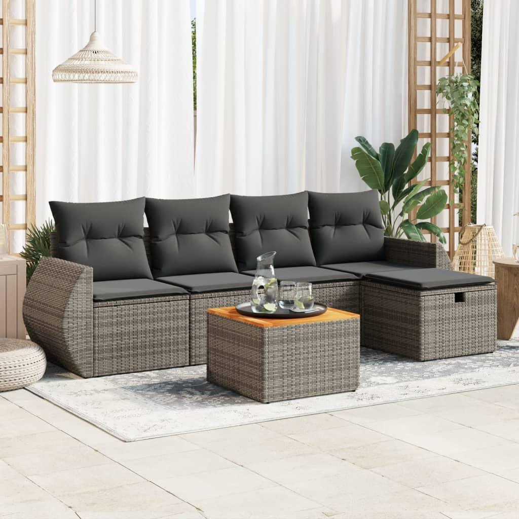 Sofasæt til haven 6 dele med hynder polyrattan grå