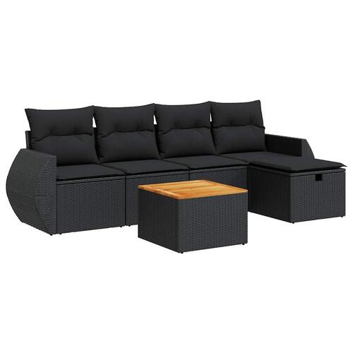 Sofasæt til haven 6 dele med hynder polyrattan sort