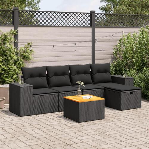 Sofasæt til haven 6 dele med hynder polyrattan sort