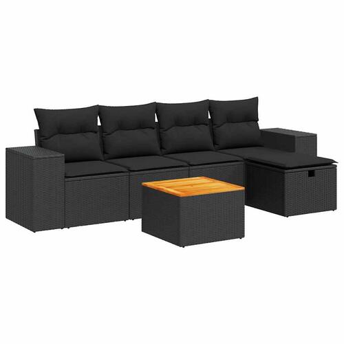 Sofasæt til haven 6 dele med hynder polyrattan sort