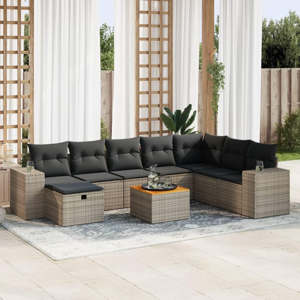 Sofasæt til haven 9 dele med hynder polyrattan grå