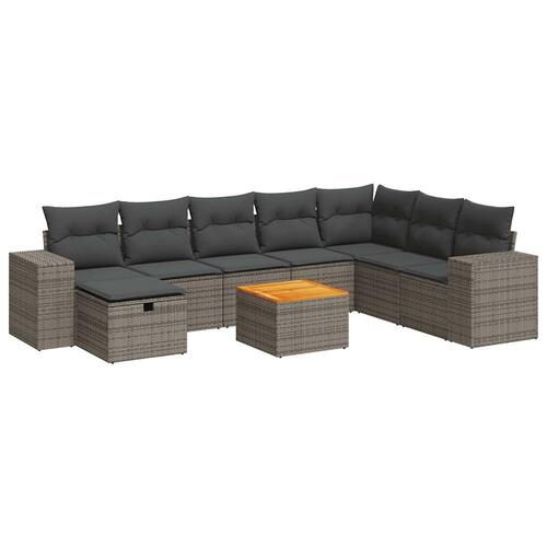 Sofasæt til haven 9 dele med hynder polyrattan grå