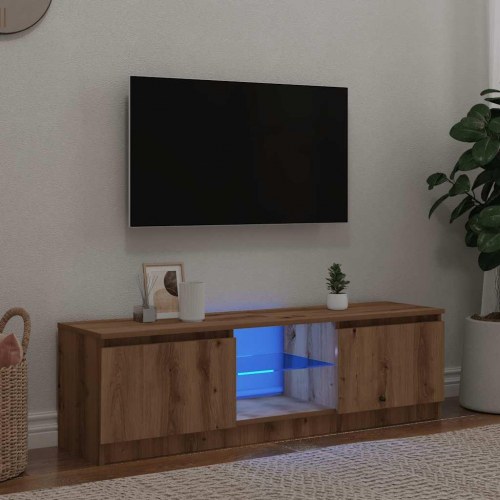 Tv-bord med LED-lys - 120×30×36 cm i konstrueret træ, kunsteg
