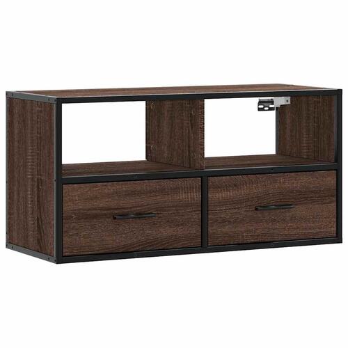 Tv-bord 80x31x39,5 cm konstrueret træ og metal brunt eg