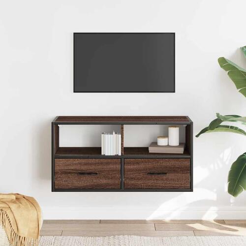 Tv-bord 80x31x39,5 cm konstrueret træ og metal brunt eg