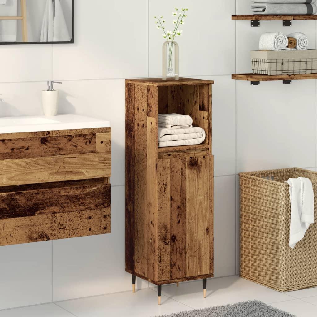 Badeværelsesskab 30x30x100 cm konstrueret træ gammelt trælook