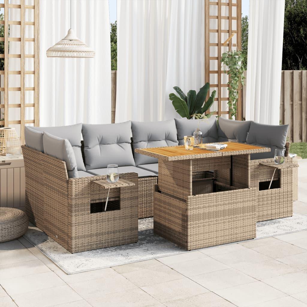Sofasæt til haven 7 dele med hynder polyrattan beige