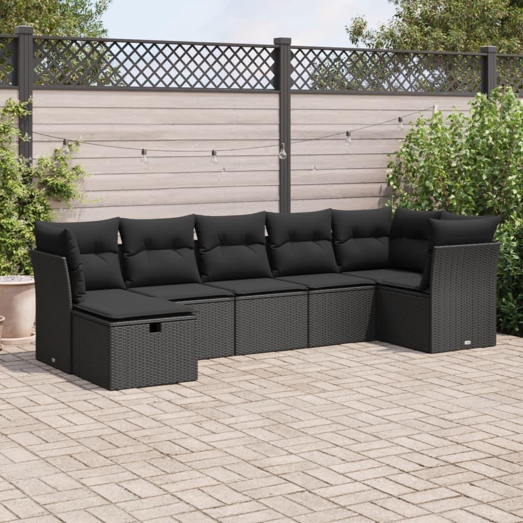 Sofasæt til haven 7 dele med hynder polyrattan sort
