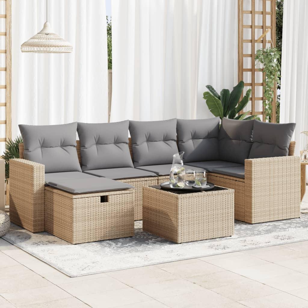 Sofasæt til haven 7 dele med hynder polyrattan beige