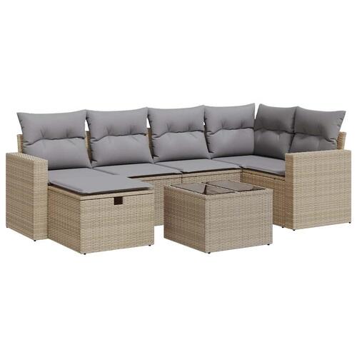 Sofasæt til haven 7 dele med hynder polyrattan beige
