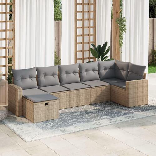 Sofasæt til haven 7 dele med hynder polyrattan beige