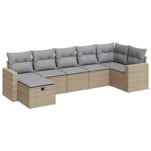 Sofasæt til haven 7 dele med hynder polyrattan beige