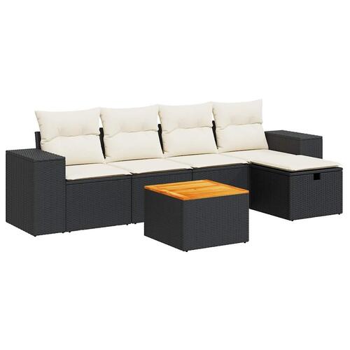 Sofasæt til haven 6 dele med hynder polyrattan sort
