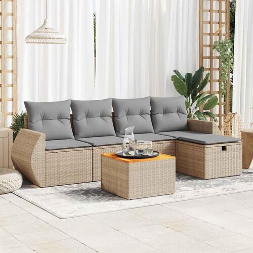 Sofasæt til haven 6 dele med hynder polyrattan beige