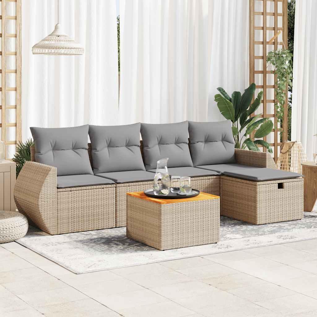 Sofasæt til haven 6 dele med hynder polyrattan beige