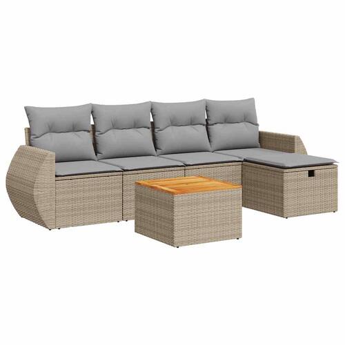 Sofasæt til haven 6 dele med hynder polyrattan beige
