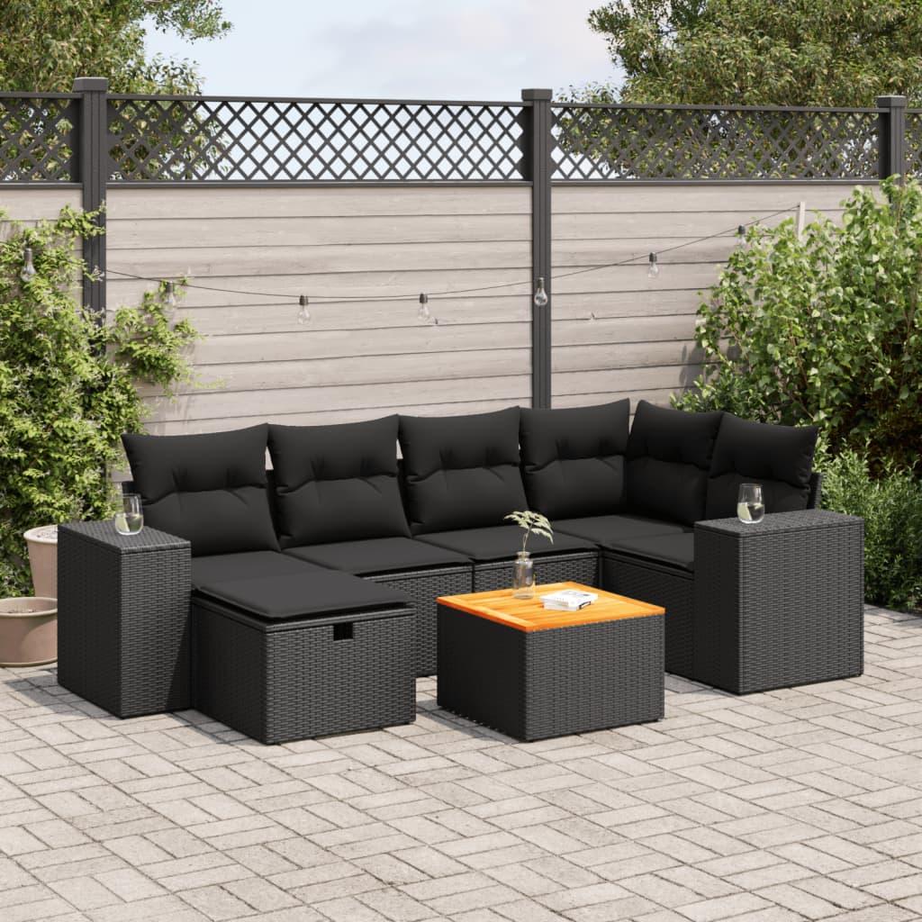 Sofasæt til haven 7 dele med hynder polyrattan sort
