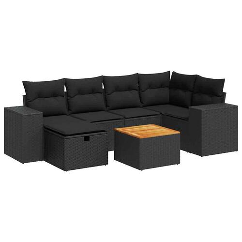 Sofasæt til haven 7 dele med hynder polyrattan sort