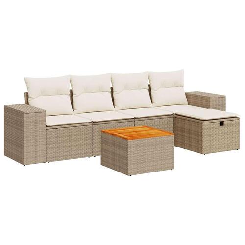 Sofasæt til haven 6 dele med hynder polyrattan beige