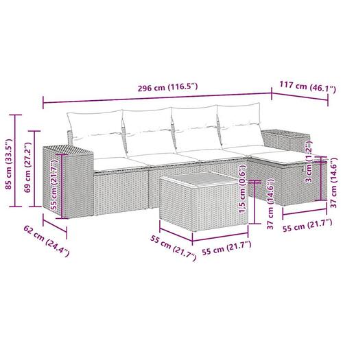 Sofasæt til haven 6 dele med hynder polyrattan beige