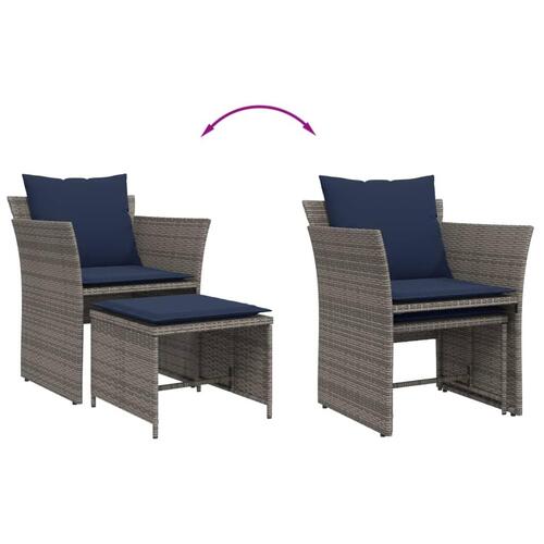 Havestol med fodskammel polyrattan grå