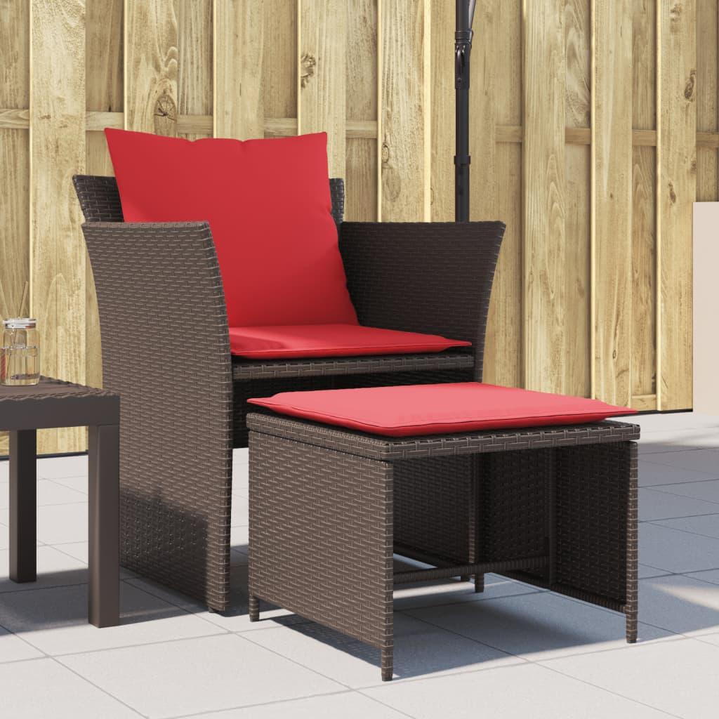 Havestol med fodskammel polyrattan brun