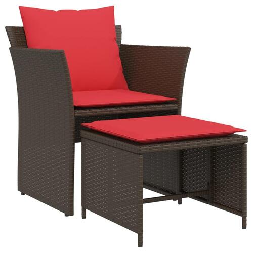 Havestol med fodskammel polyrattan brun