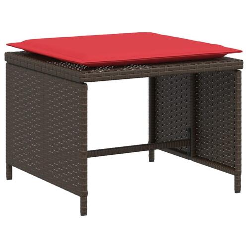 Havestol med fodskammel polyrattan brun