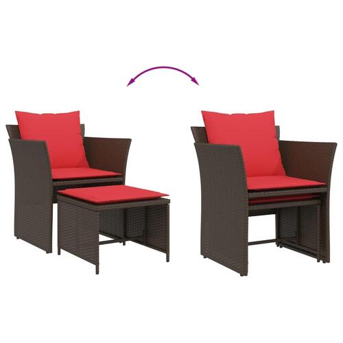 Havestol med fodskammel polyrattan brun