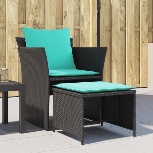 Havestol med fodskammel polyrattan sort