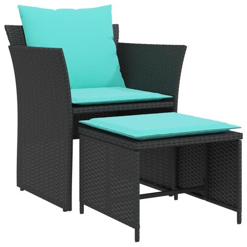Havestol med fodskammel polyrattan sort