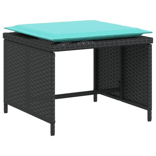 Havestol med fodskammel polyrattan sort