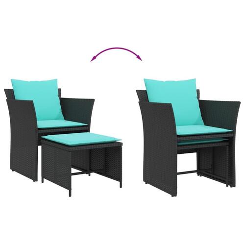 Havestol med fodskammel polyrattan sort