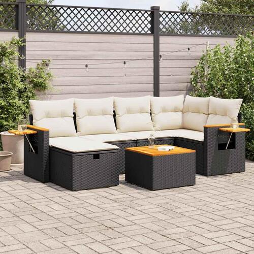 Sofasæt til haven 7 dele med hynder polyrattan sort