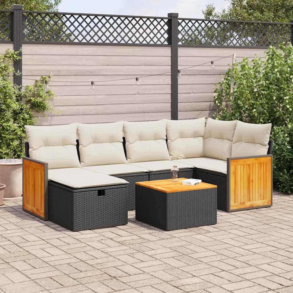 Sofasæt til haven 7 dele med hynder polyrattan sort