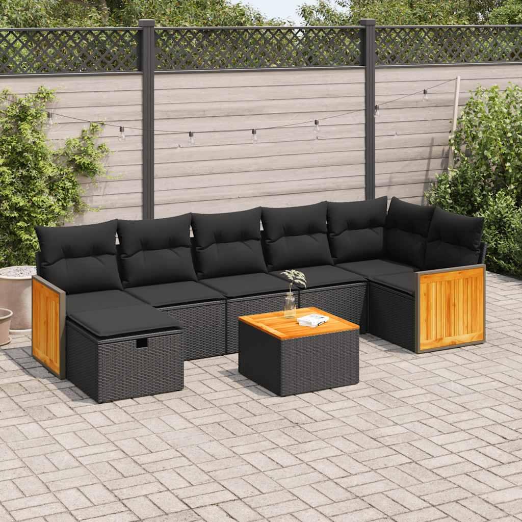 Sofasæt til haven 8 dele med hynder polyrattan sort