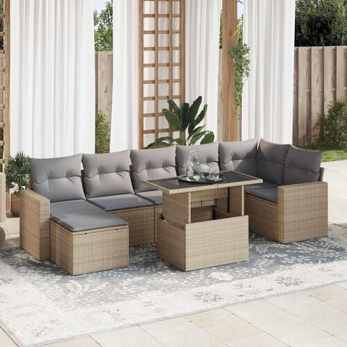 Sofasæt til haven 8 dele med hynder polyrattan beige